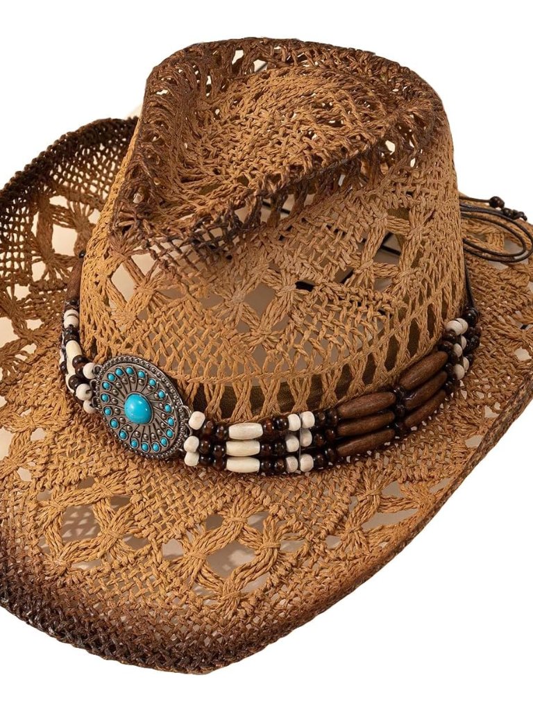 Qwinee Western Straw Cowboy Hat Cowgirl Hats Hollow Out Summer Beach Sun Hat For